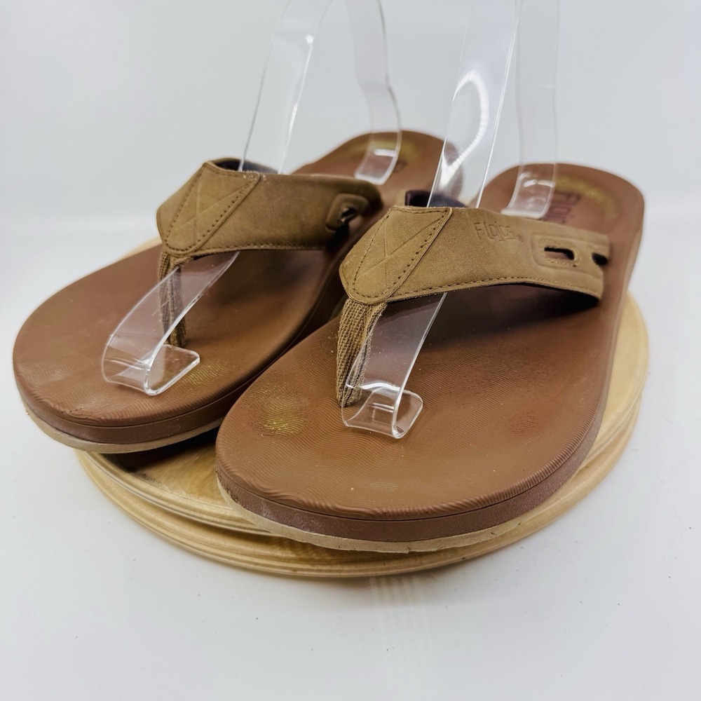 Flojos Hydro Flip Flops Mens 9 Brown Thong Sandals Comfort Shoes Memory Foam